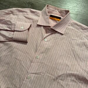 Davide Cenci Shirt Mens 16.5 Pink Cotton Striped Italian Luxury Business Preppy